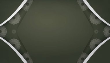 Metnin altında tasarım için gösterişli beyaz süslemeli koyu yeşil pankart şablonu