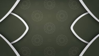 Logo veya metin altında tasarım için Hint beyaz süslemeleri ile koyu yeşil pankart şablonu