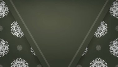 Soyut beyaz süslemeli koyu yeşil bir bayrak ve logonuz için bir yer.