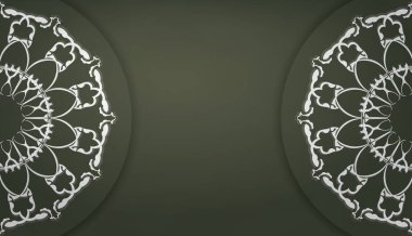 Soyut beyaz süslemeli koyu yeşil pankart şablonu ve logonuz veya metniniz için yer