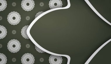 Metin altında tasarım için Hint beyazı süslemeli koyu yeşil pankart şablonu