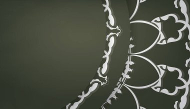 Logo veya metin altında tasarım için klasik beyaz desenli koyu yeşil pankart şablonu