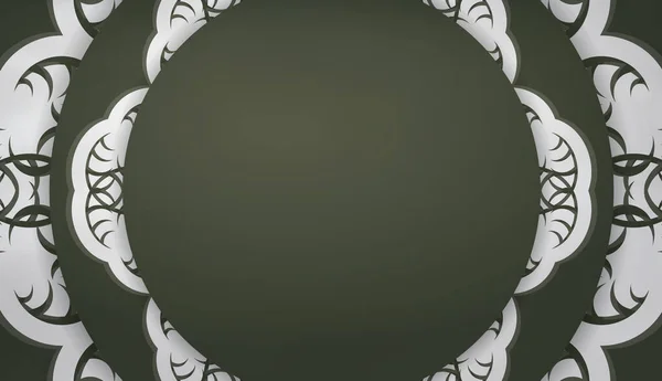 Fond Vert Foncé Avec Mandala Ornement Blanc Place Pour Texte — Image vectorielle