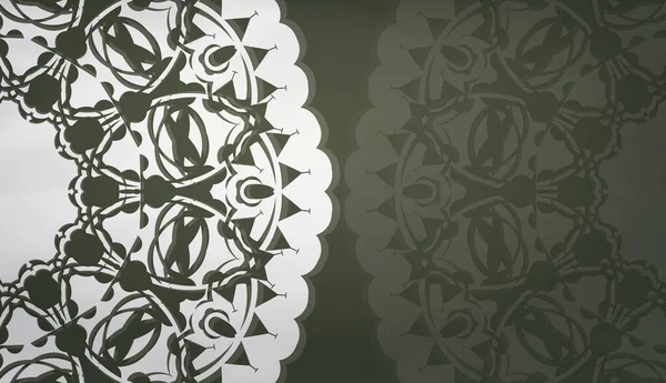 Beyaz mandala desenli koyu yeşil pankart şablonu ve metninizin altında