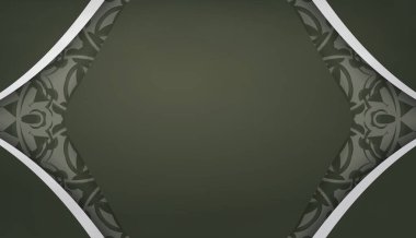 Logo veya metin altında tasarım için Hint beyaz desenli koyu yeşil arkaplan