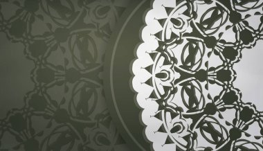 Lükslü beyaz süslemeleri olan koyu yeşil pankart şablonu ve metin için yer