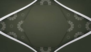 Metnin altında tasarım için soyut beyaz süslemeli koyu yeşil pankart