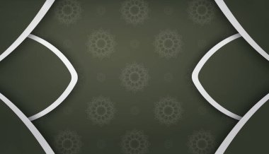 Logonuzun altında tasarım için soyut beyaz süslemeli koyu yeşil pankart şablonu