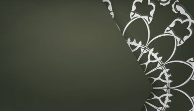 Logo veya metin için mandala beyaz süslemesi ve yeri ile koyu yeşil pankart şablonu