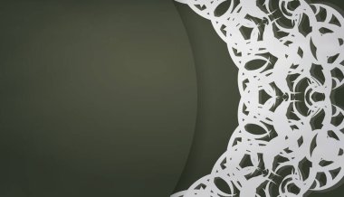 Lüks beyaz desenli koyu yeşil pankart ve metin için boşluk