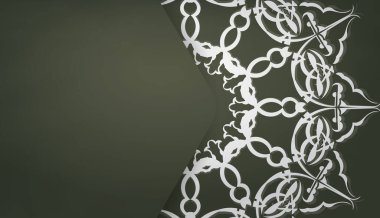 Logo veya metin tasarımı için klasik beyaz süslemeli koyu yeşil pankart şablonu