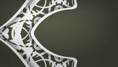 Koyu yeşil bayrak, mandala beyazı süslemesi ve logo veya metin için yer