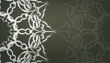 Lüks beyaz süslemeleri ve logo veya metin için alanı olan koyu yeşil pankart şablonu