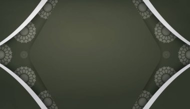 Koyu yeşil arkaplan, mandala beyaz desenli ve metnin altına yerleştir