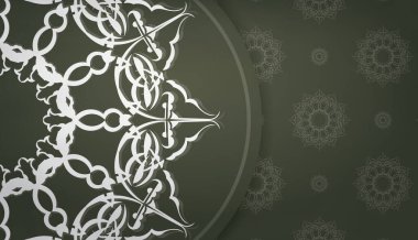 Yunan beyaz süslemeleri ve logo veya metin için yeri olan koyu yeşil pankart şablonu