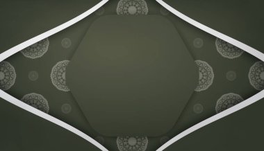 Logo veya metin altında tasarım için mandala beyaz desenli koyu yeşil arkaplan