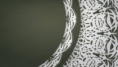 Yunan beyaz süslemeleri ve metin için alanı olan koyu yeşil pankart şablonu