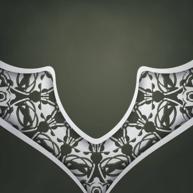 Koyu yeşil renkli tebrik kartı, markanız için beyaz desenli..