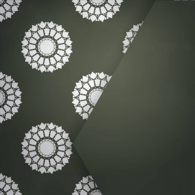 Kartpostal şablonu koyu yeşil renkli soyut beyaz süsleme tipografi için hazırlanıyor.