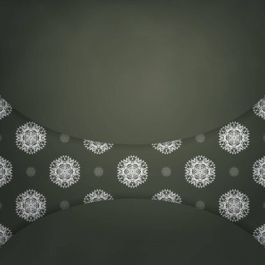 Koyu yeşil renkli, klasik beyaz desenli bir kartpostal yazdırmaya hazır.