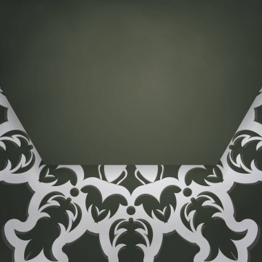 Markan için koyu yeşil, beyaz desenli broşür..