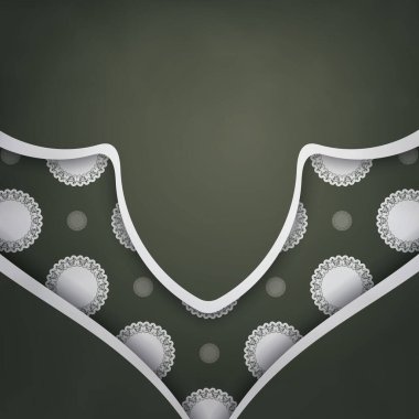 Koyu yeşil broşür, mandala beyaz desenli tipografi için hazırlanmış..