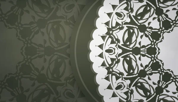 Lükslü beyaz süslemeleri olan koyu yeşil pankart şablonu ve metin için yer