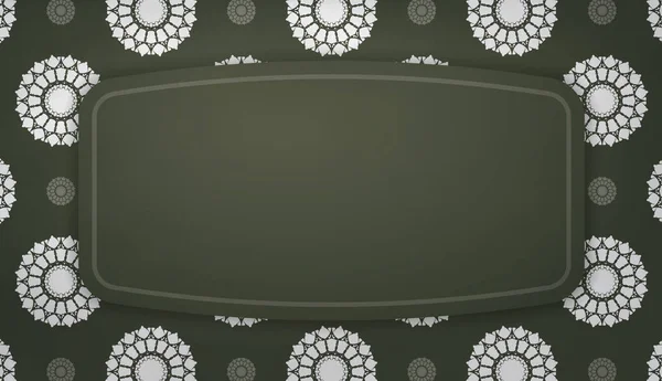 Dunkelgrünes Banner Mit Weißem Mandala Muster Und Platz Unter Ihrem — Stockvektor