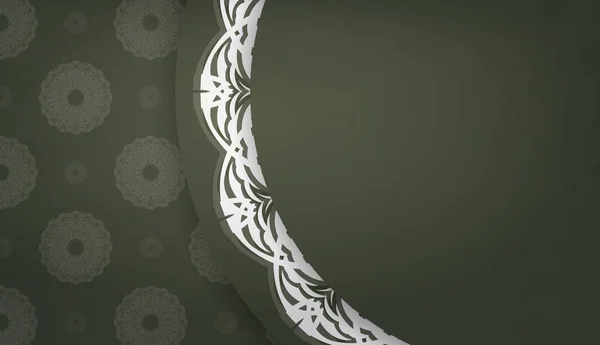 Modèle Bannière Vert Foncé Avec Ornement Blanc Abstrait Espace Pour — Image vectorielle