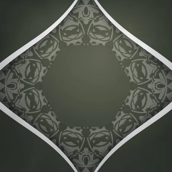 Поздравительная Открытка Темно Зеленого Цвета Винтажным Белым Узором Готовым Печати — стоковый вектор