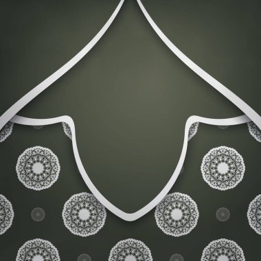 Koyu yeşil renkli tebrik kartı. Tasarımınız için beyaz süsler..