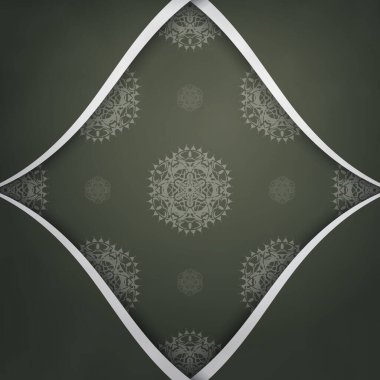 Koyu yeşil renkli bir kartpostal şablonu. Tasarımınız için beyaz desenli..