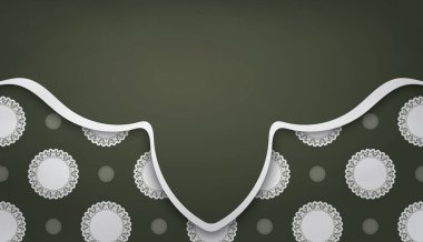 Lükslü beyaz süslemeleri ve logo veya metin için alanı olan koyu yeşil arkaplan