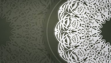 Eskimiş beyaz süslemeleri ve logo alanı olan koyu yeşil pankart şablonu