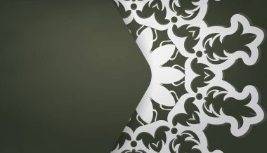 Koyu yeşil bayrak, mandala beyazı süslemesi ve logo veya metin için yer