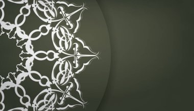 Logonuz için soyut beyaz süslemeli koyu yeşil pankart şablonu