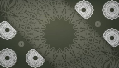 Soyut beyaz desenli koyu yeşil pankart şablonu ve logo alanı