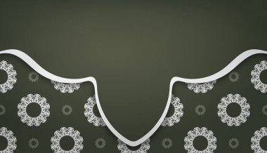 Logo tasarımı için mandala beyaz desenli koyu yeşil pankart