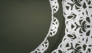 Metin altında tasarım için soyut beyaz desenli koyu yeşil pankart