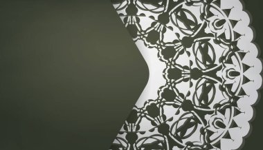 Metnin altında tasarım için soyut beyaz desenli koyu yeşil pankart şablonu