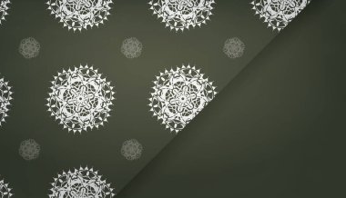 Soyut beyaz süslemeli koyu yeşil pankart ve logo veya metin için yer