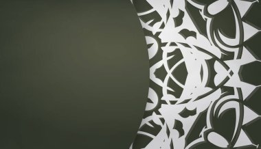 Antika beyaz desenli koyu yeşil pankart ve logonuz için boşluk