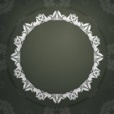 Tebrik etmek için soyut beyaz süslemeli koyu yeşil broşür..