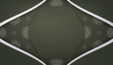 Logonuzun altında tasarım için Hint beyaz süslemeleri olan koyu yeşil bir pankart.