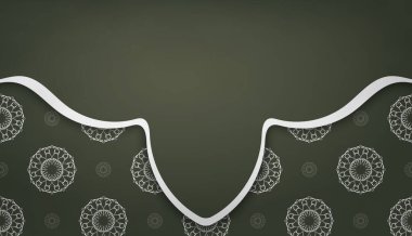 Metnin altında tasarım için klasik beyaz desenli koyu yeşil pankart