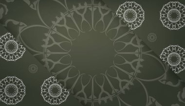 Eskimiş beyaz süslemeli koyu yeşil pankart ve metin için yer