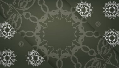 Koyu yeşil pankart şablonu Hint beyaz deseni ve logo veya metin için yer