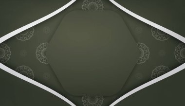 Logonuz veya metniniz altında tasarım için klasik beyaz süslemeli koyu yeşil pankart şablonu