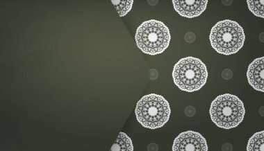 Metnin altında tasarım için mandala beyaz desenli koyu yeşil pankart şablonu