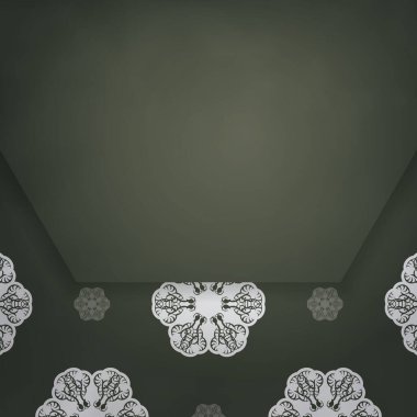 Klasik beyaz desenli koyu yeşil broşür tipografi için hazırlandı.